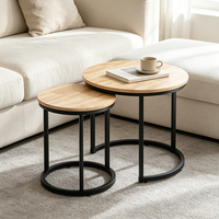 Table basse ronde en bois massif sur mesure avec tables d'appoint imbriquées, idéale pour le salon, le balcon et le jardin