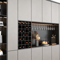Lemari Bar Anggur Kayu Modern, Terpasang di Dinding, Dilengkapi Lampu LED, Kapasitas Besar untuk Penyimpanan Minuman Keras, Rak Anggur Ruang Makan, Tempat Gelas