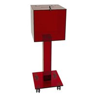 Maßgefertigte, sichere, große, transluzente, rote Acryl-Sammel- oder Spendenbox mit Rollen, Schloss und Schlüssel