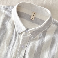 Chemise d'été décontractée surdimensionnée pour homme en lin 100% teint en fil, à rayures verticales, respirante et infroissable, à manches longues et boutonnée