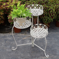 Support à fleurs pliable à trois niveaux en fer forgé de style européen, étagère de rangement pour plantes, support de pot de fleurs, pour l'extérieur, les patios, les jardins