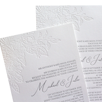 Invitations de mariage et cartes d'invitation d'anniversaire élégantes en typographie avec texte en relief et cartes de menu personnalisées en typographie