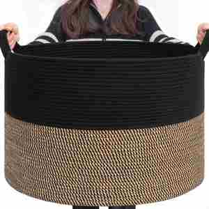 <b>Large</b> <b>Storage</b> <b>Baskets</b> for Organizing, 21.7 X 13.8 Living Room Dog Toy Bin Cotton Woven Laundry <b>Basket</b> for Dirty Clothes Pillows - Product Image 1