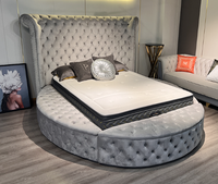Lit de Luxe Rond avec Rangement, Tête de Lit Rembourrée Haute, Double, King Size, Mobilier de Chambre d'Hôtel