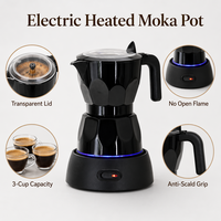 Cafetera Eléctrica Moka de 3 Tazas, Mini Cafetera Espresso con Tapa Transparente, Cafetera Personal sin Llama