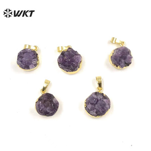WT-N348 Wholesale Natural Round Druzy <strong>Amethyst</strong> <strong>Necklace</strong>, Hot Tiny Raw <strong>Amethyst</strong> <strong>Necklace</strong> With Gold Dipped - Product Image 3