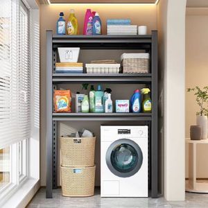 Étagère de rangement multifonctionnelle flexible pour machine à laver avec étagère supérieure rabattable, design moderne sur pied pour salle de bain - Product Image 2