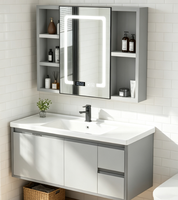 Meuble de salle de bain mural en aluminium spatial durable à prix réduit avec lavabo en céramique