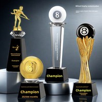 Trophée de Compétition de Billard Personnalisé Gravé en Métal et Cristal – Champion et Deuxième Classé – Billard Chinois à Huit Pions et Billard à Neuf Pions
