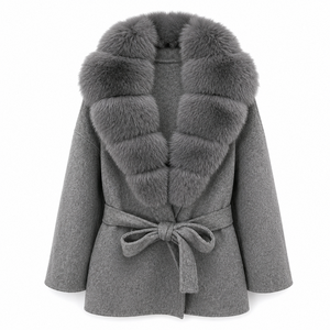 <span class=keywords><strong>Veste</strong></span> d'hiver décontractée pour femmes avec col en fourrure de renard véritable, manteau respirant <span class=keywords><strong>et</strong></span> <span class=keywords><strong>imperméable</strong></span> en mélange de laine avec ceinture - Product Image 5