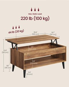 Mesa de Centro SENYU con Plataforma Elevadora, Mesa de Comedor, Resorte de Gas, Compartimento Oculto, Estante de Almacenamiento Abierto - Product Image 2