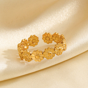 Anillo Floral Minimalista <span class=keywords><strong>de</strong></span> Acero Inoxidable, Estilo Europeo y Americano, Personalizado, Hip Hop, Geométrico, Flor Pequeña - Product Image 1