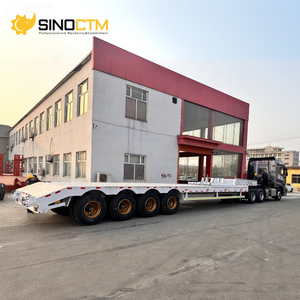 Venta caliente 100 Toneladas 4 ejes Máquina <span class=keywords><strong>de</strong></span> construcción Entrega Cargador bajo Semi camión plano Remolque con rampa hidráulica - Product Image 4