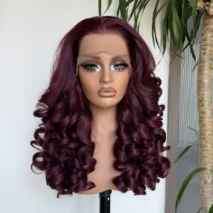 Perruque synthétique Lace Front Latisha Copper Brown Bouncy Wave 13*6 à raie libre en fibre <span class=keywords><strong>Future</strong></span>, prête à porter sans colle, avec mélange de fibres capillaires - Product Image 1