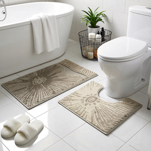 Tapis de salle de bain moderne en microfibre de qualité supérieure, ensemble de 2 pièces – Housse de siège de toilette <span class=keywords><strong>super</strong></span> douce, tapis en <span class=keywords><strong>U</strong></span>, base antidérapante, pour la maison et l'hôtel - Product Image 2