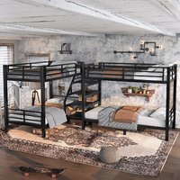 Lit superposé en métal industriel taille double avec étagères de rangement pour 4 enfants, adolescents, chambre et usage scolaire, ODM/OEM disponible