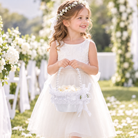 Panier de demoiselle d'honneur avec poignée en perles, panier de rangement en satin pour fleurs, idéal pour mariage en extérieur, décoration de jardin et maison