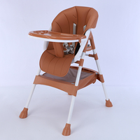 Chaise haute multifonctionnelle réglable à double plateau avec siège en PU et panier de rangement pour nourrissons et bébés