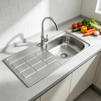 Évier de cuisine en acier inoxydable à cuve unique à poser sur le comptoir avec égouttoir, pour appartement