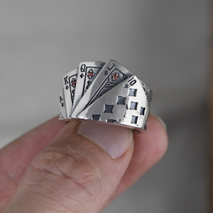 100% 925 argento Sterling retrò Poker <span class=keywords><strong>solitario</strong></span> uomo anello indice di fidanzamento <span class=keywords><strong>classico</strong></span> regalo di fidanzamento gioielli per feste