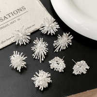 Anting-anting tusuk Vershal berlapis perak tembaga motif kembang api, set anting-anting pernyataan kristal zirkon mutiara untuk wanita