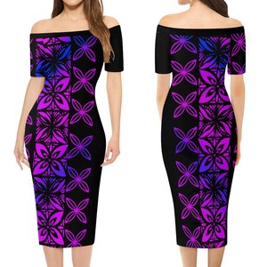 Robes d'<span class=keywords><strong>Été</strong></span> à Motif Tapa Tribal Polynésien pour Femmes Grandes Tailles, <span class=keywords><strong>Robe</strong></span> Longue Femme Manches Courtes Épaules Dénudées, Robes Hawaïennes 5XL 6XL - Product Image 1