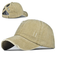 Gorra de béisbol de algodón lavado con diseño de coleta cruzada para mujer, moderna, con visera curva, para moño despeinado, visera solar para exteriores, ajustable, a la moda