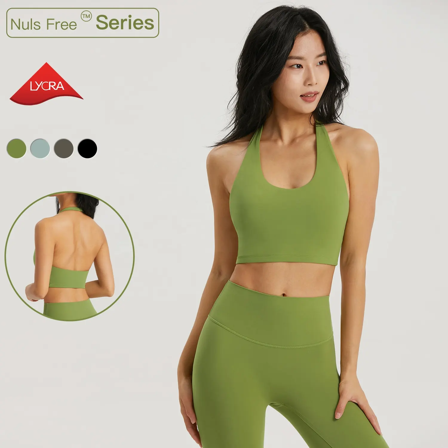 Deep U Halter Neck Sexy Recycled Sports Fitness Bras Custom Open Back Yoga Crop Tops