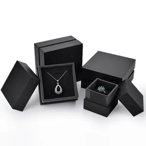 Emballage de bijoux en gros, boîtier supérieur et inférieur noir, boîtes à bijoux en papier recyclé - Product Image 1