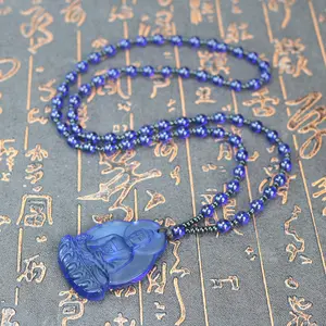 SC Beliebte traditionelle chinesische Glasur Halskette Vintage farbige Perlenkette Special Pray Buddha Anhänger Halskette zu meinem Sohn