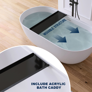 Baignoire autoportante ronde en pierre composite à débordement avec étagère en acrylique pour villa, finition blanc mat, direct usine - Product Image 5