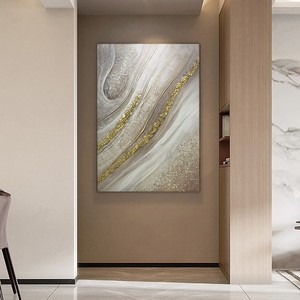 Hand Painted Oil Painting With Gold Foil Texture Modern Minimalist Living Room Vertical Wall <b>Art</b> Metal Frame Decorative Painting - Product Image 3