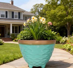 Pot de fleurs en PP complet, motif <span class=keywords><strong>pied</strong></span>é, brillant et émaillé, léger, durable, multicolore, avec trou de drainage pour la maison et le jardin - Product Image 6