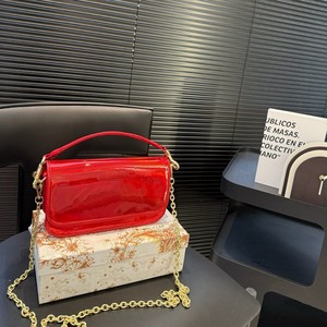 Red Horizontal Square Chain Shoulder Bag With Gold Chain And Lock Closure For Everyday Outfits Spring 2026 - Product Image 1