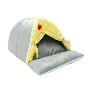 Curtain Style Enclosed Pet Bed For Dogs <b>Small</b> Medium Size Thickened Warm Triangle Shape With Strawberry Decor Hand Washable - Product Image 4