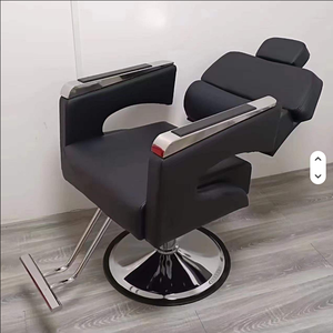Sillón de Barbería Reclinable de Cuero con Bomba Hidráulica, Altura Ajustable, Color Negro y Dorado, Mueble de Salón para Hoteles y Salones de Belleza - Product Image 3
