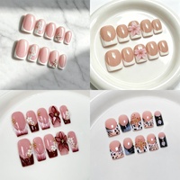 Lot de faux ongles carrés en acrylique faits main, pré-dessinés, de haute qualité, à couverture complète, avec colle pour usage en salon, application sur les doigts, longueur courte
