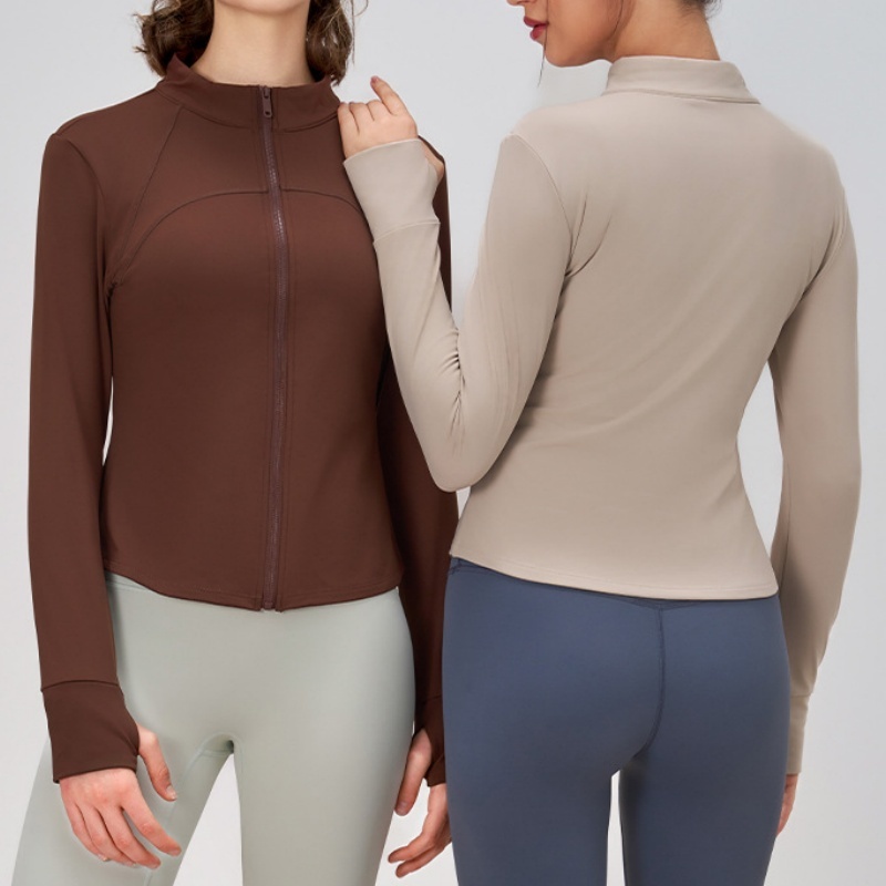 Aoyema Wholesale Fleece Warm New Yoga Wear Gym Fitness Workout Tops Women's Slim Stand Collar Running Full Zipper Yoga Jacket
