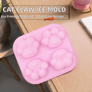 Moule à pattes de chat en silicone rose, 4 cavités, pour crème glacée, gelée, bricolage - Product Image 2