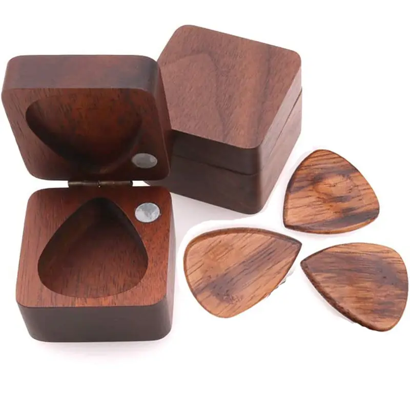 Engravable Handmade Guitar Picks Wood Pick Box with 3 Wood Picks Guitar Accessories Parts