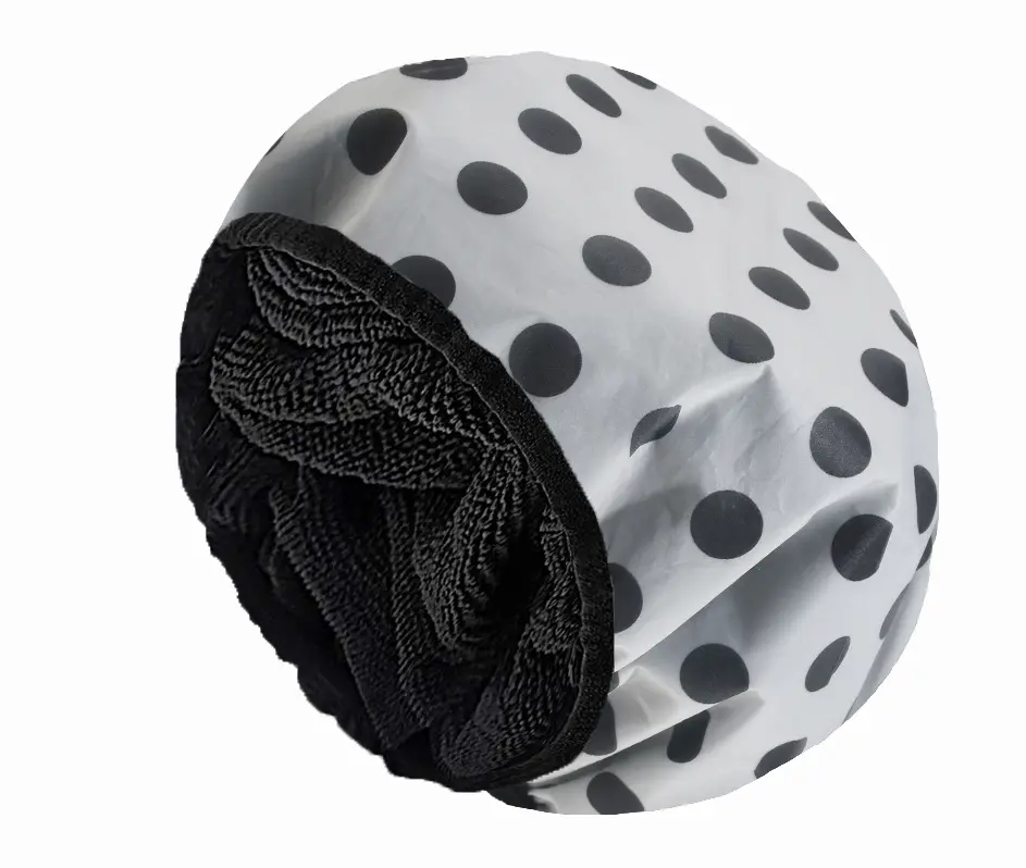 قبعة استحمام للنساء قماش تيري مبطنة خارجية من إيفا بطبقتين مقاومة للماء ، حمام كبير قابل لإعادة الاستخدام لجميع أطوال الشعر