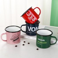 Mug en émail rétro personnalisé en gros, design classique, capacité 12 oz, anti-fuite, sans danger pour les aliments, pour le camping, logo multicolore
