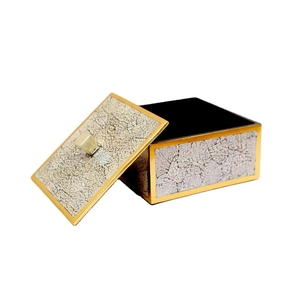 Luxury Crackle Lacquer <b>Box</b> with Gold Trim Elegant Decorative Storage Case for Jewelry <b>Keepsake</b> and Premium Gift Use - Product Image 2