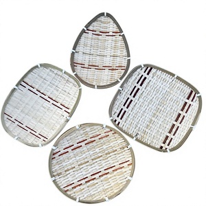 Juego de 4 bandejas ovaladas rectangulares hechas a mano en Vietnam para servir té, aperitivos, pasteles de bambú, 23 cm, acabado natural, redondas para nueces - Product Image 1