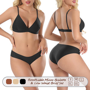 Ensemble de Lingerie Femme Soutien-Gorge Bralette Triangle Sexy Plongeant sans Armatures à Bonnets Souples et Fermeture au Dos avec String Culotte ou Shorty - Product Image 2