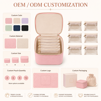 Boîte de rangement pour bijoux de voyage en cuir PU à prix réduit, vente en gros, avec 6 pochettes transparentes amovibles à fermeture éclair et doublure en velours doux