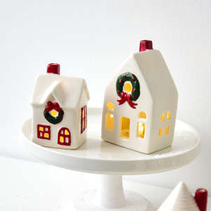 Allumez LED Maison de Noël Ornement en céramique Maison de pain d'épice Lumière de thé Décorations de Noël Mini Maison de neige Ornement cadeau - Product Image 3