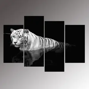 4 The Panel Wall Art Of Black And White Tiger Painting Pictures Print On Canvas The Picture For The Home Modern Decoration