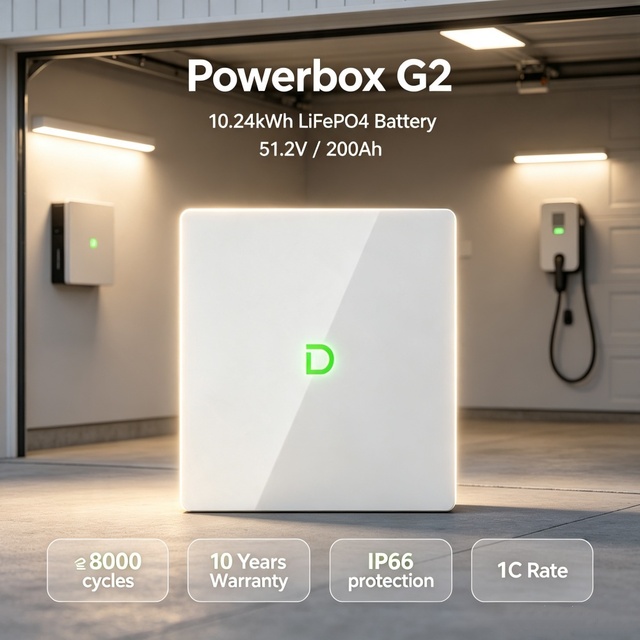 with 8000+Cycles Life Wall-mounted IP66 protection Dyness Lithium Battery Powerbox G2 Lithium Battery 51.2V 200AH Solar Battery