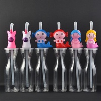 Gobelet à paille en PET de 500 ml avec isolation thermique, motif animaux de dessin animé, pour enfants, idéal pour les aquariums, les zones panoramiques, les parcs d'attractions et les festivals